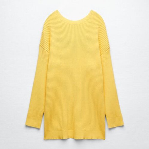 NWT ZARA Knit Sweater RIBBED BACK STRAP STRETCH MINI DRESS YELLOW LARGE - Picture 5 of 11